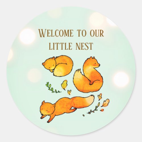 Woodland Baby Arrival Newborn Announcement Classic Round Sticker