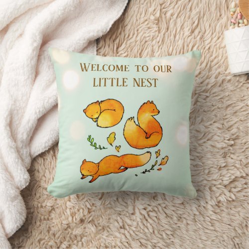 Woodland Baby Arrival Newborn Throw Pillow