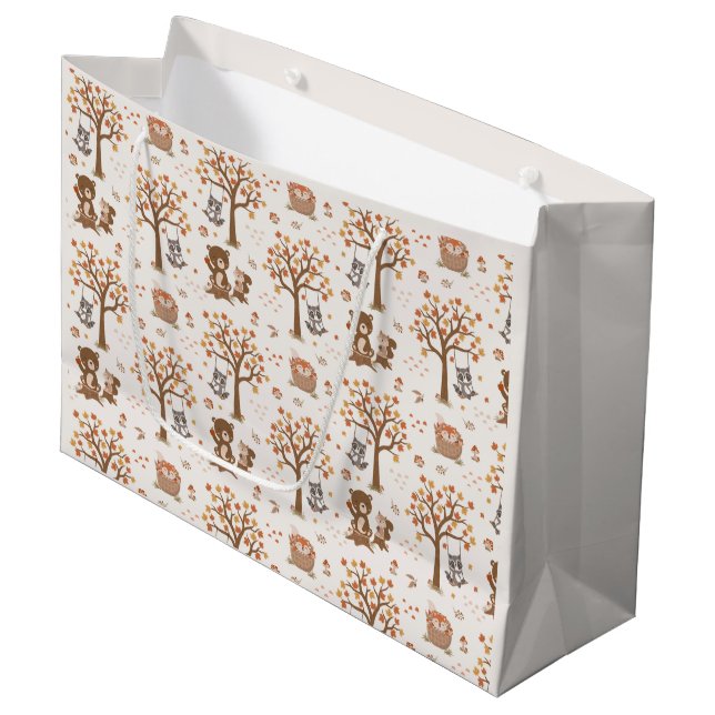 Woodland Baby Bears Squirrels Raccoon Baby Shower Large Gift Bag (Front Angled)