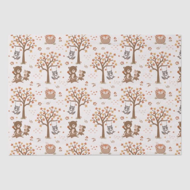 Woodland Baby Bears Squirrels Raccoon Baby Shower  Tissue Paper (Front)