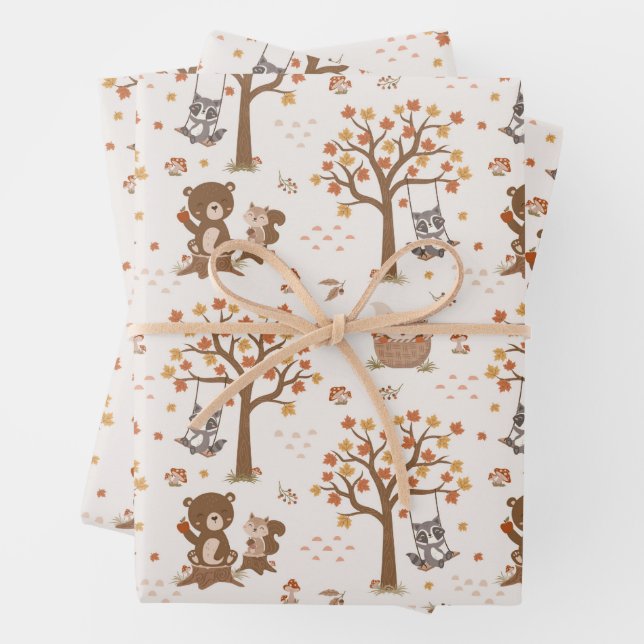 Woodland Baby Bears Squirrels Raccoon Baby Shower  Wrapping Paper Sheets (In situ)