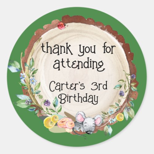 Woodland Baby Birthday Classic Round Sticker