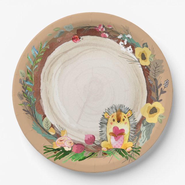 Woodland Baby Birthday Paper Plates (Front)