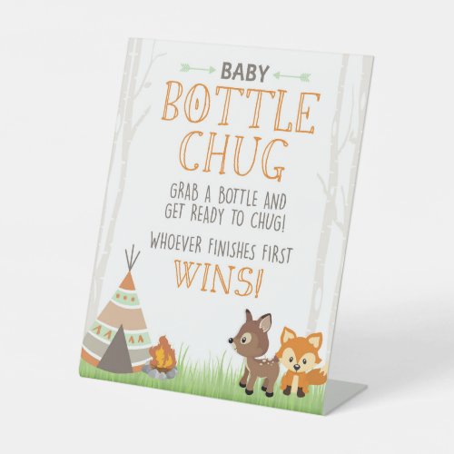 Woodland Baby Bottle Chug Shower Game Party Sign