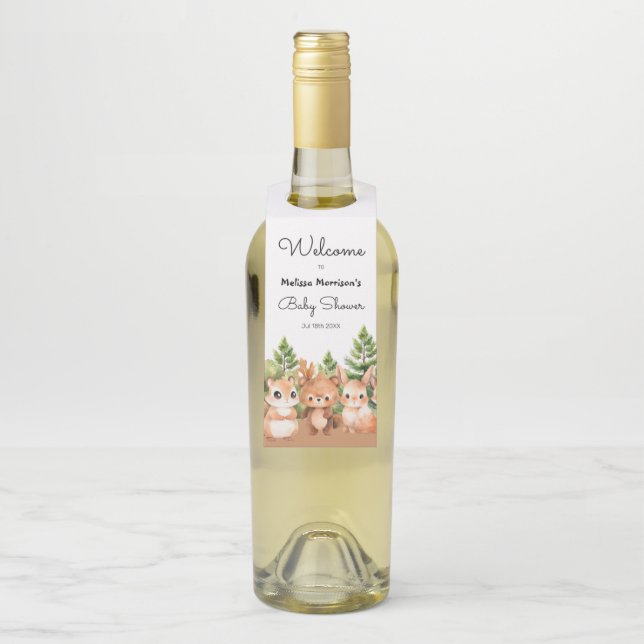 Woodland Baby Boy Shower Bottle Hanger Tag (On Bottle)