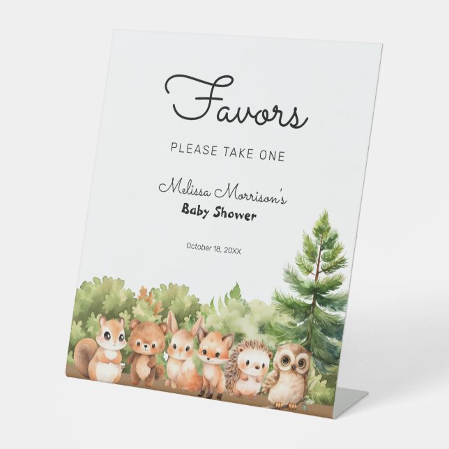 Woodland Baby Boy Shower Favors Pedestal Sign (Front)