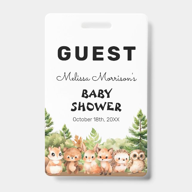 Woodland Baby Boy Shower Guest Badge (Front)