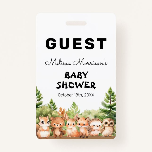 Woodland Baby Boy Shower Guest Badge (Front)