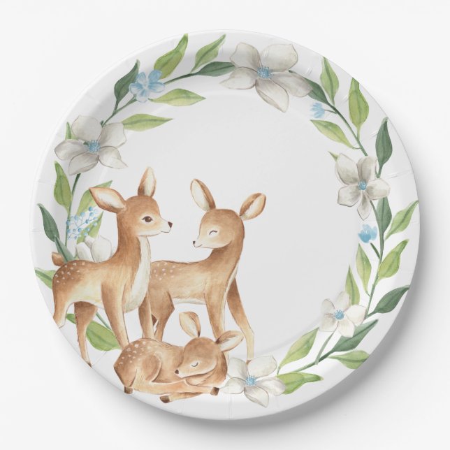 Woodland Baby Deer Baby Shower Paper Plate (Front)