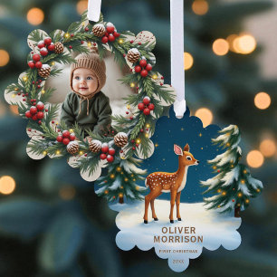 Woodland Baby Deer First Christmas Personalized Ornament Card
