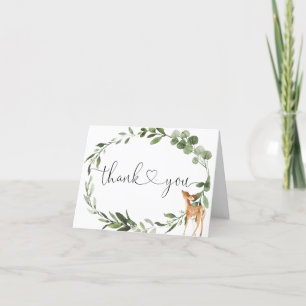 Woodland baby deer greenery eucalyptus letterpress thank you card