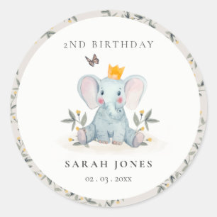Woodland Baby Elephant Foliage Any Age Birthday Classic Round Sticker