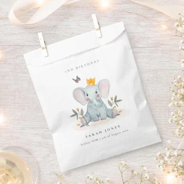 Woodland Baby Elephant Foliage Any Age Birthday Favor Bag (Clipped)