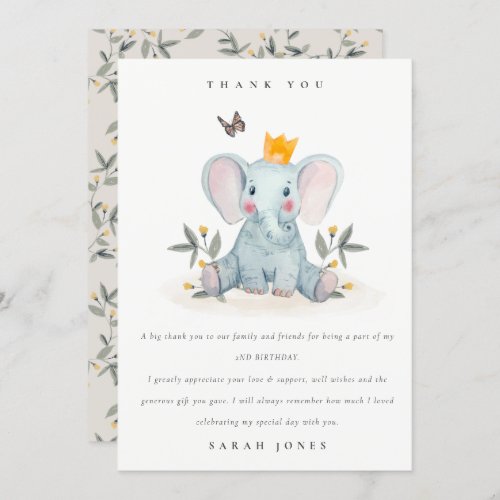 Woodland Baby Elephant Foliage Any Age Birthday Thank You Card