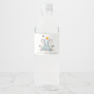 Woodland Baby Elephant Foliage Any Age Birthday Water Bottle Label