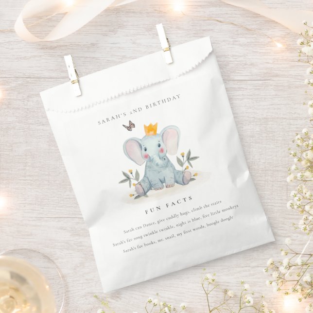 Woodland Baby Elephant Foliage Fun Facts Birthday Favor Bag (Clipped)