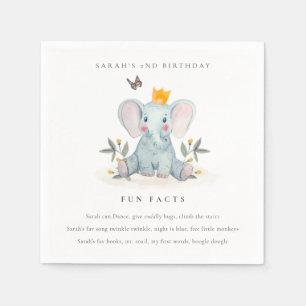 Woodland Baby Elephant Foliage Fun Facts Birthday Napkins