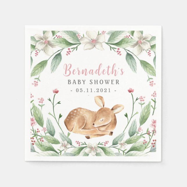 Woodland Baby Fawn Little Deer Baby Shower Napkins (Front)