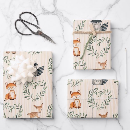 Woodland Baby Forest Animal  Wrapping Paper Sheets