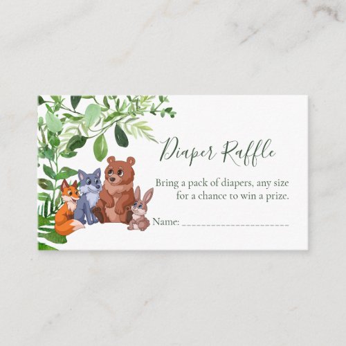 Woodland baby forest friend diaper raffle cards