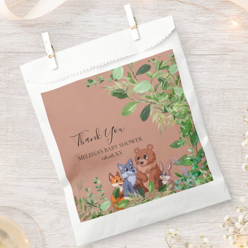 Woodland baby forest friends greenery thank you favor bag