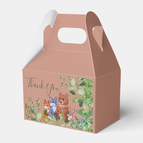 Woodland baby forest friends thank you favor boxes