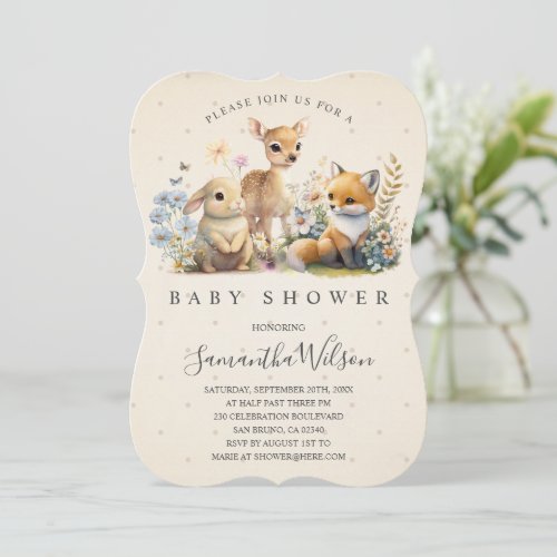 Woodland Baby Fox Deer Bunny Easter Baby Shower In Invitation