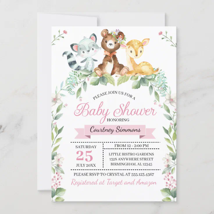 Woodland Baby Girl Baby Shower Invitation | Zazzle