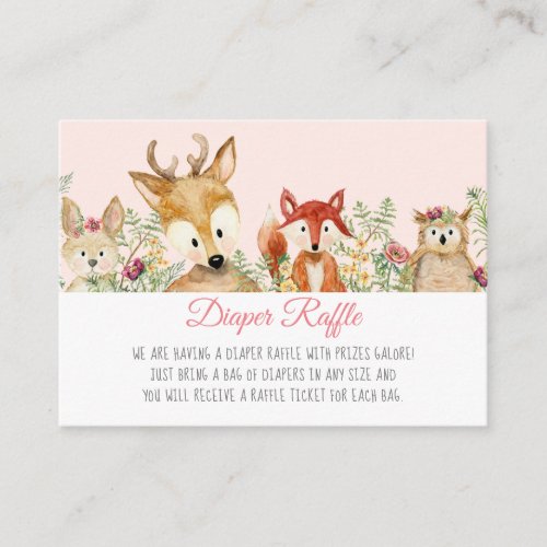 Woodland Baby Girl Deer Fox Bunny Diaper Raffle Enclosure Card