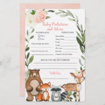 Woodland baby girl predictions and advice card