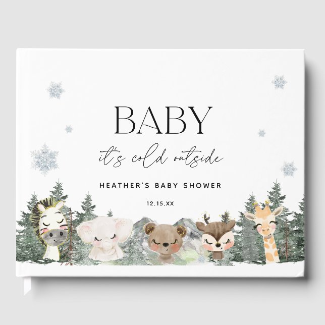 Woodland Baby It's Cold Outside Baby Shower Guest Book (Front)
