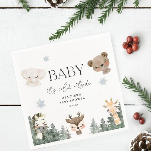 Woodland Baby Its Cold Outside Baby Shower Napkins