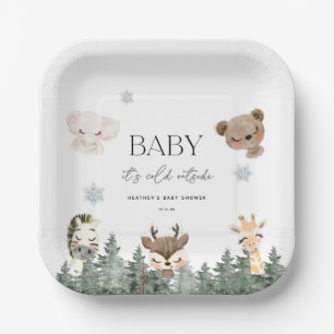 Woodland Baby It's Cold Outside Baby Shower Paper Plates