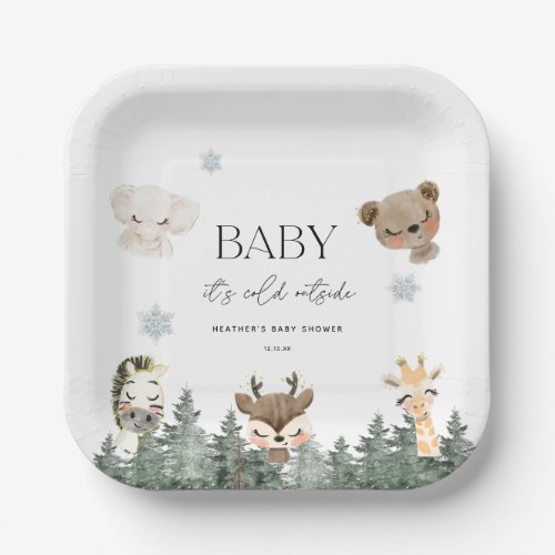 Woodland Baby Its Cold Outside Baby Shower Paper Plates
