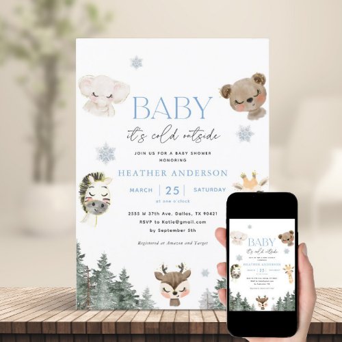 Woodland Baby Its Cold Outside Boy Baby Shower Invitation
