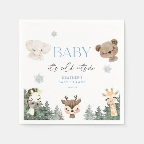 Woodland Baby Its Cold Outside Boy Baby Shower Napkins