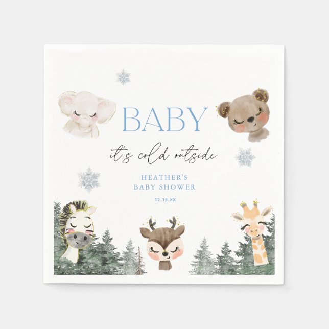 Woodland Baby It's Cold Outside Boy Baby Shower Napkins (Front)