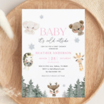 Woodland Baby It's Cold Outside Girl Baby Shower Invitation