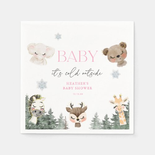 Woodland Baby Its Cold Outside Girl Baby Shower Napkins