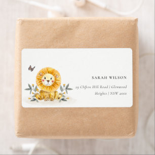 Woodland Baby Lion Foliage Watercolor Kids Address Label