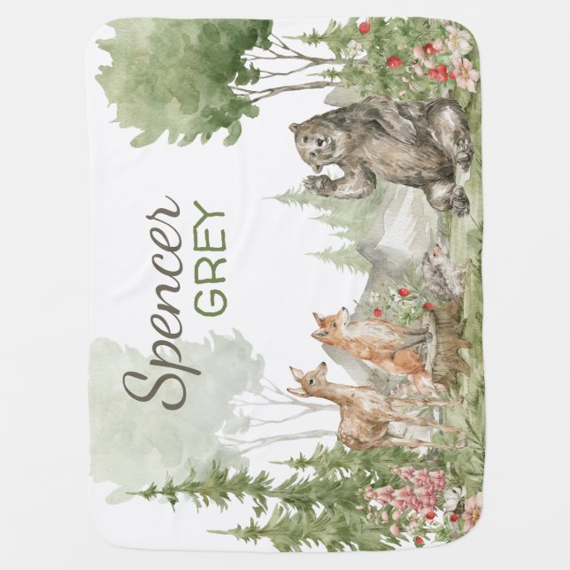 Woodland Baby Name Blanket | Custom Baby Blanket (Front)