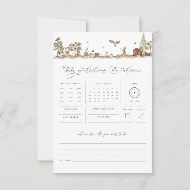 Woodland Baby Predictions Advice Baby Shower Game (Front)