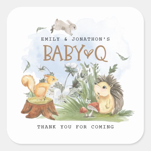 Woodland Baby Q Backyard Baby Shower Thank You Square Sticker