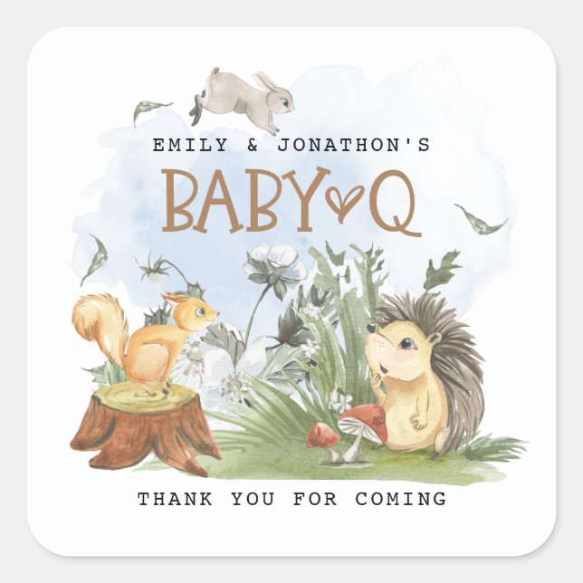 Woodland Baby Q Backyard Baby Shower Thank You Square Sticker (Front)