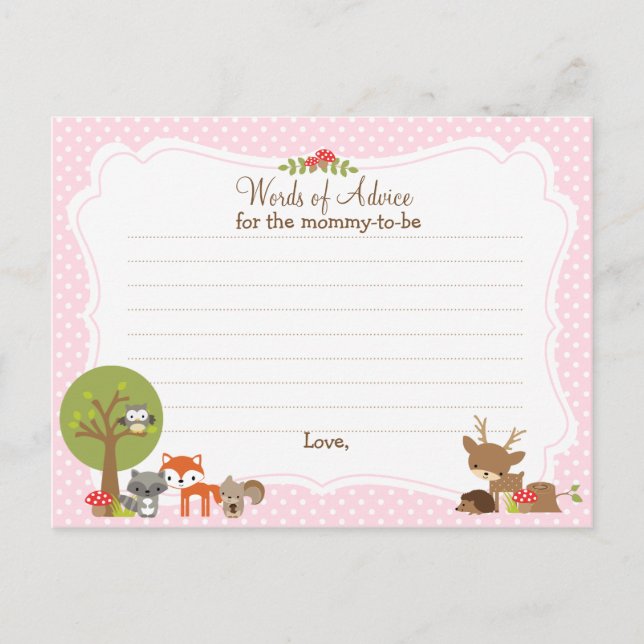 Woodland Baby Shower Advice card for the mom to be (Front)