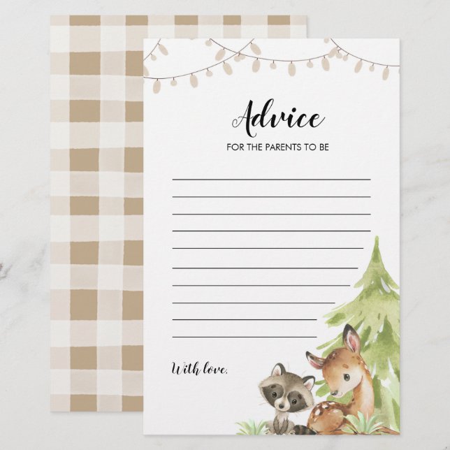 Woodland Baby Shower Advice for Parents (Front/Back)