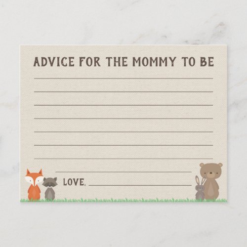 Woodland Baby Shower Advice for the Mom Cards