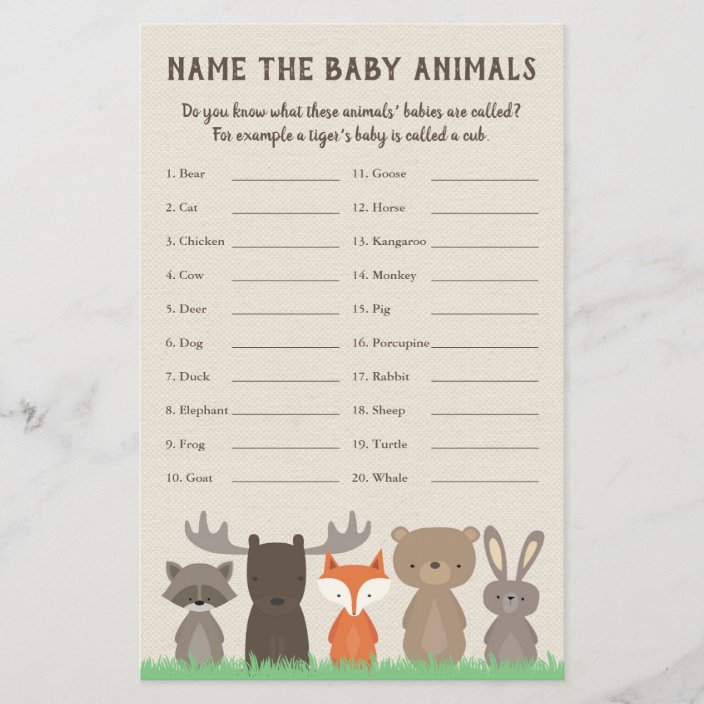 Woodland Baby Shower Baby Animal Name Game Zazzle Com
