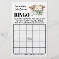 Woodland Baby Shower Bingo bilingual game card Flyer