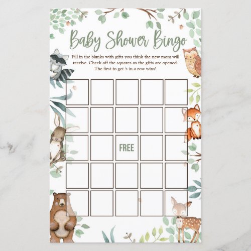 Woodland Baby Shower Bingo Cards